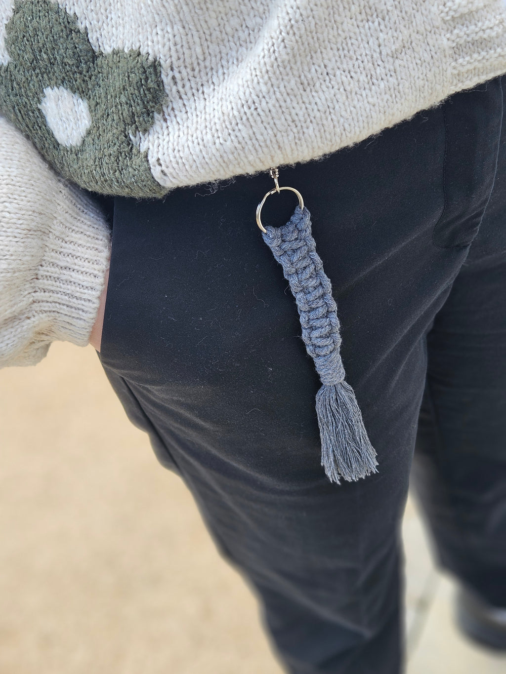Grey Makramee Keychain