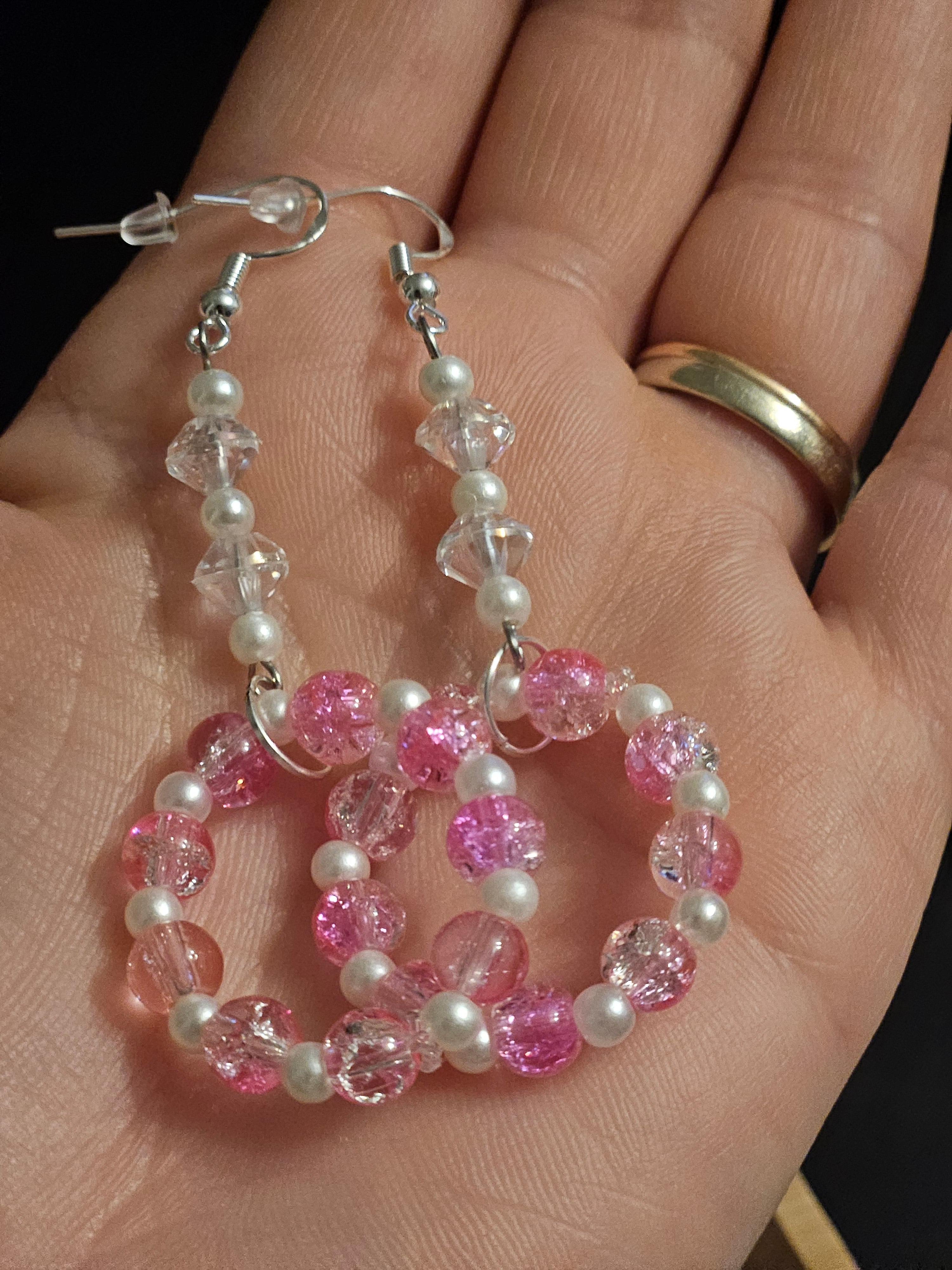 Pink White Earrings