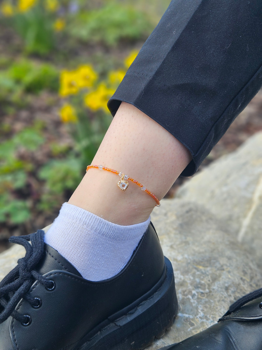 Orange Heart Anklet